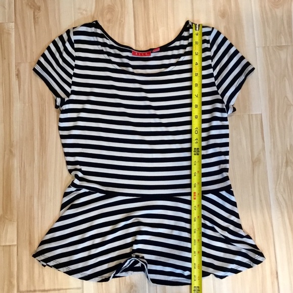 💰ELLE Peplum Black White Stripe Short Sleeve Top - Picture 4 of 8